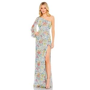 NWT Mac Duggal one shoulder floral gown with sequins size 10
